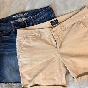 American Eagle shorts - 1 denim pair, 1 khaki pair - both size 14